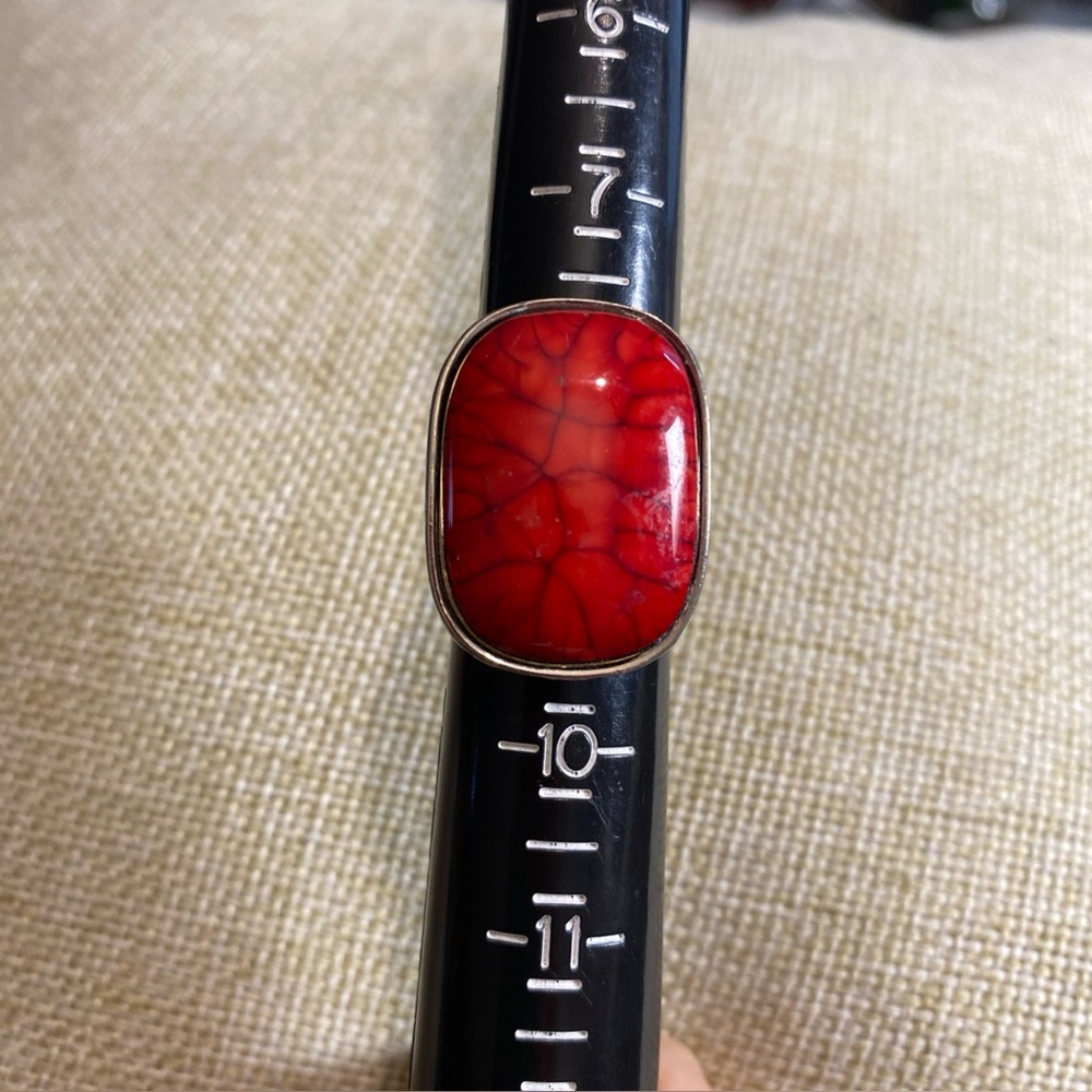 large vintage statement ring Red Silver Adjustable Boho